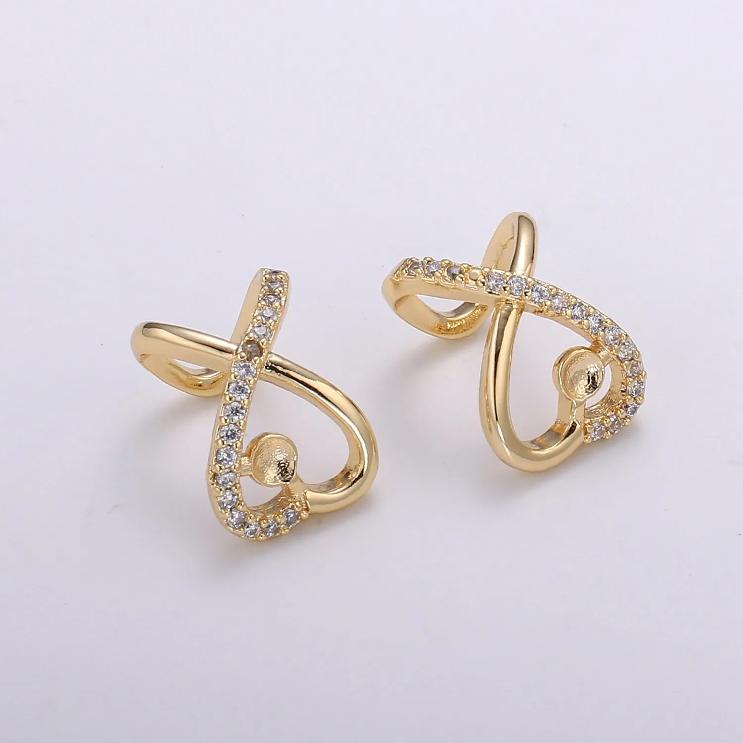 Plain Gold Zirconia Spiral Earcuff CZ Micro Pave Earring Jewelry GP-671
