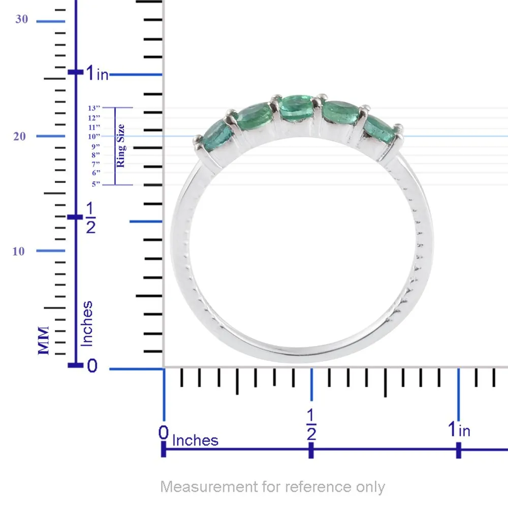Platinum Sterling Silver 5 Stone Zambian EMERALD Stackable Ring (Size 9 Only)