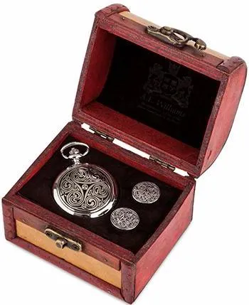 Pocket Watch & Cufflinks Trunk Set (Triple Swirl)