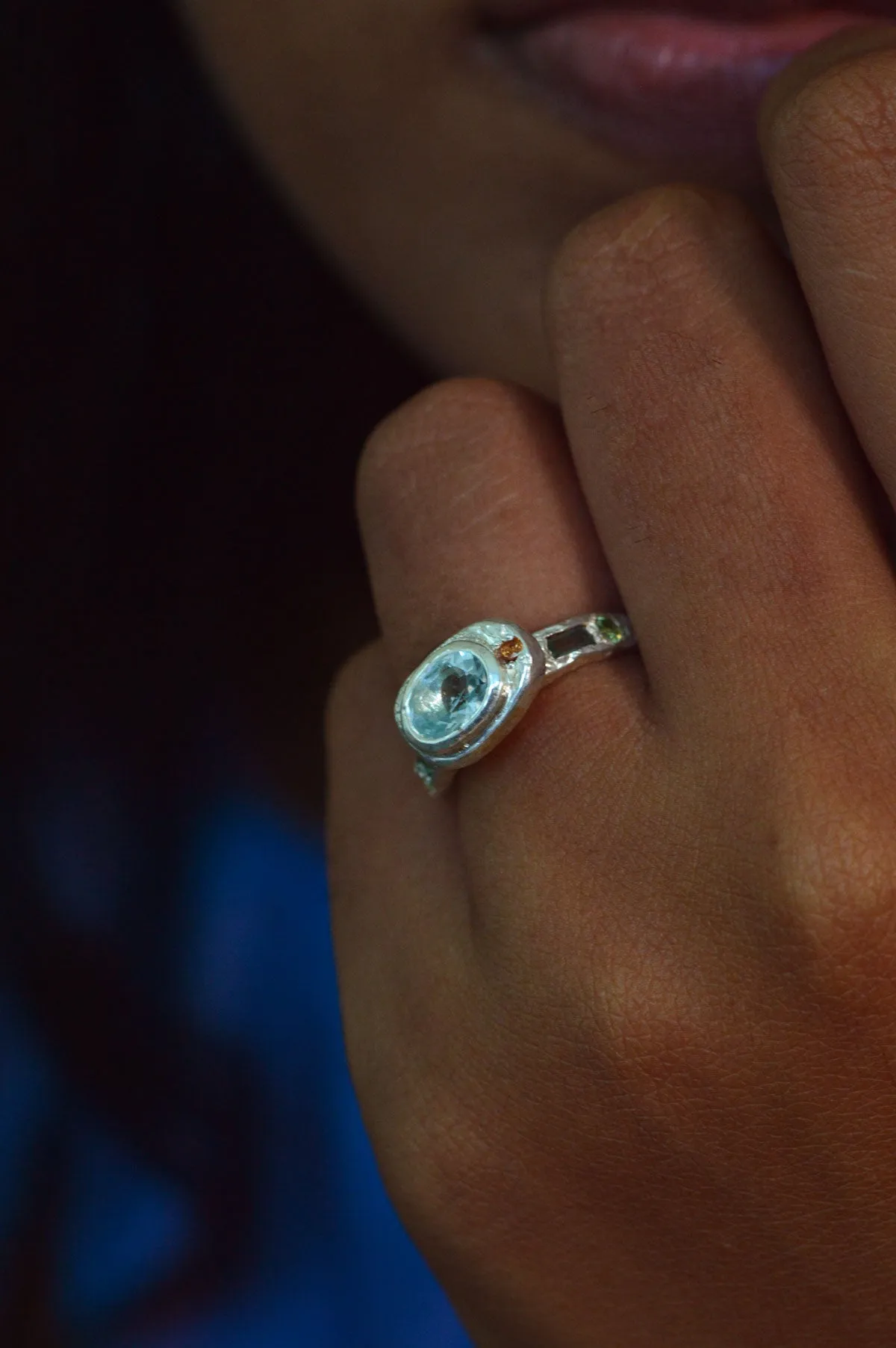 Poet Topaz, Peridot & Sapphire Silver Ring 747-3
