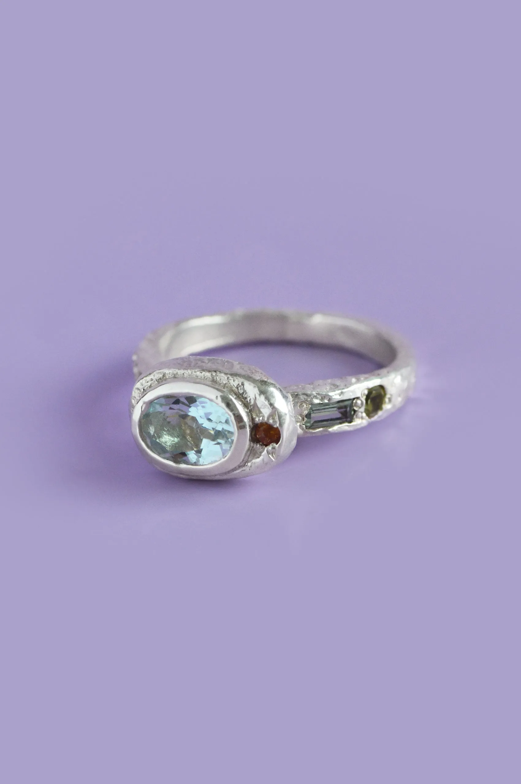Poet Topaz, Peridot & Sapphire Silver Ring 747-3