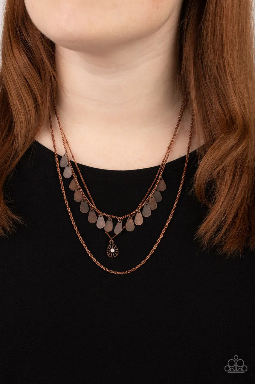 Prairie Dream - Copper - White Opalescent Bead and Teardrop Fringe Paparazzi Short Tiered Necklace