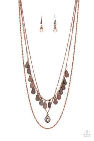 Prairie Dream - Copper - White Opalescent Bead and Teardrop Fringe Paparazzi Short Tiered Necklace