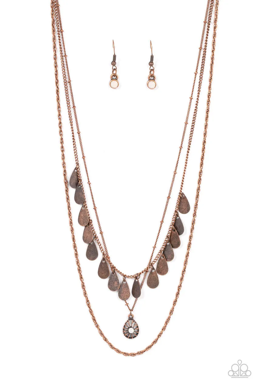 Prairie Dream - Copper - White Opalescent Bead and Teardrop Fringe Paparazzi Short Tiered Necklace