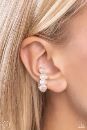 Prehistoric Pearls - Gold - White Baroque Pearl Paparazzi Ear Cuff Earrings