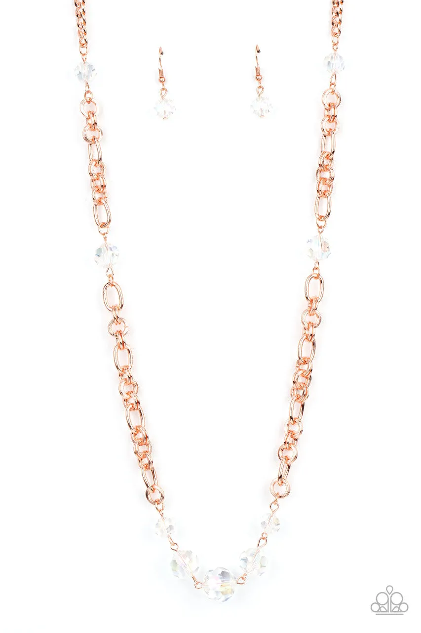 Prismatic Pick-Me-Up - Copper - White Iridescent Beads Paparazzi Necklace