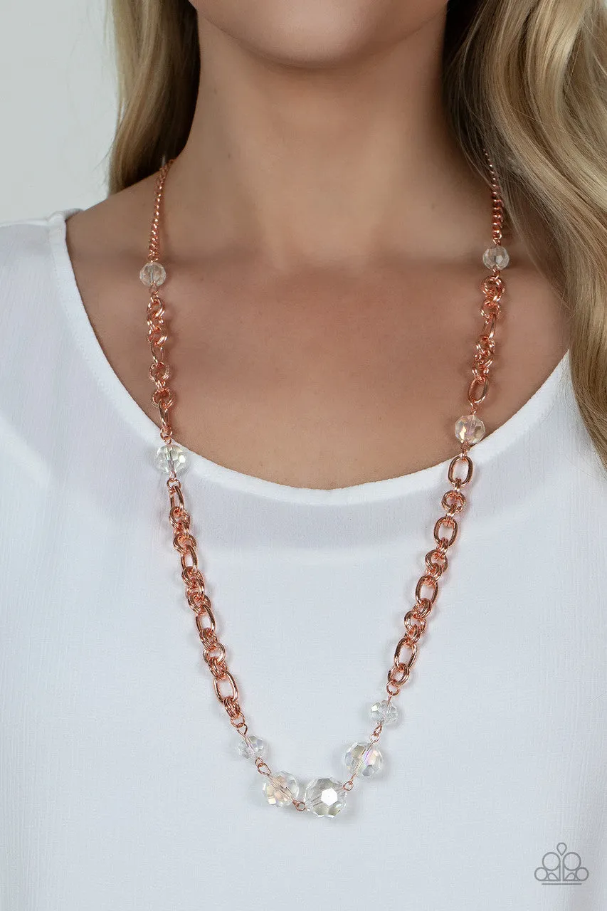 Prismatic Pick-Me-Up - Copper - White Iridescent Beads Paparazzi Necklace