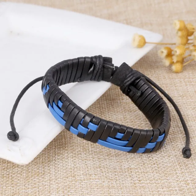 Punk Braided Leather Charm Bracelets for Men