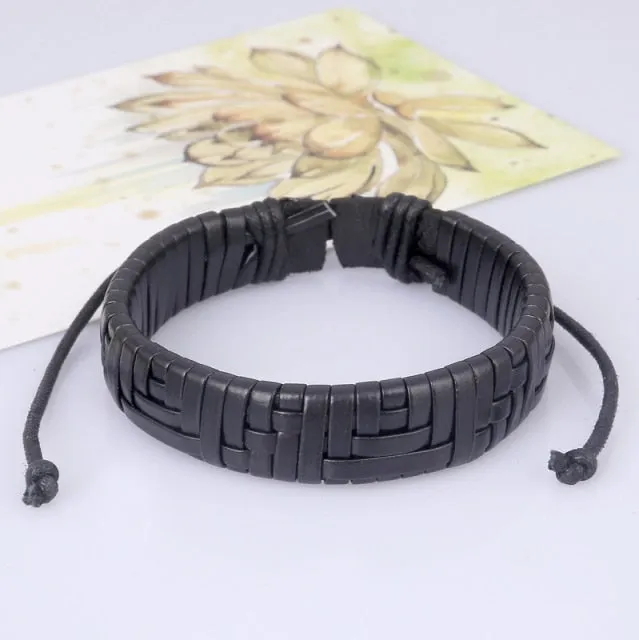 Punk Braided Leather Charm Bracelets for Men