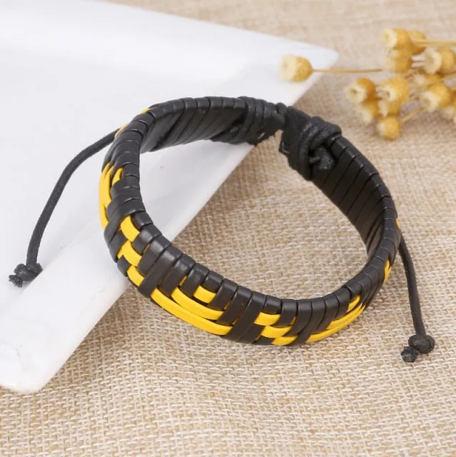 Punk Braided Leather Charm Bracelets for Men