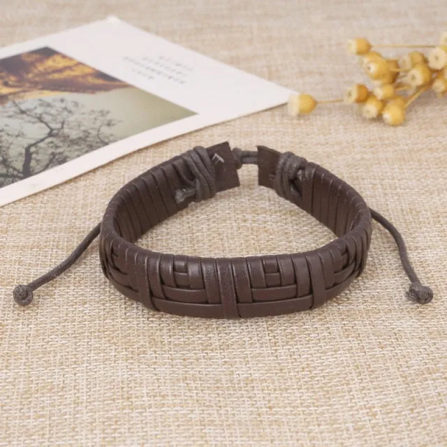 Punk Braided Leather Charm Bracelets for Men