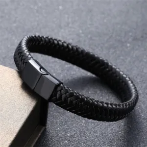 Punk Braided Leather Charm Bracelets for Men