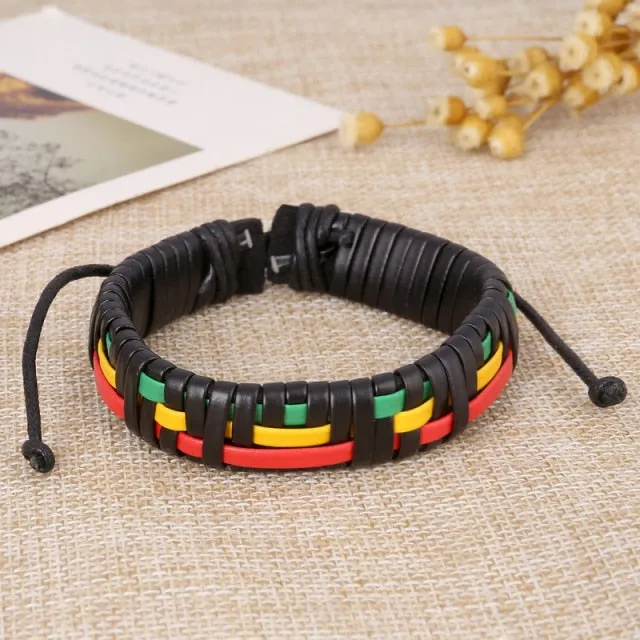 Punk Braided Leather Charm Bracelets for Men