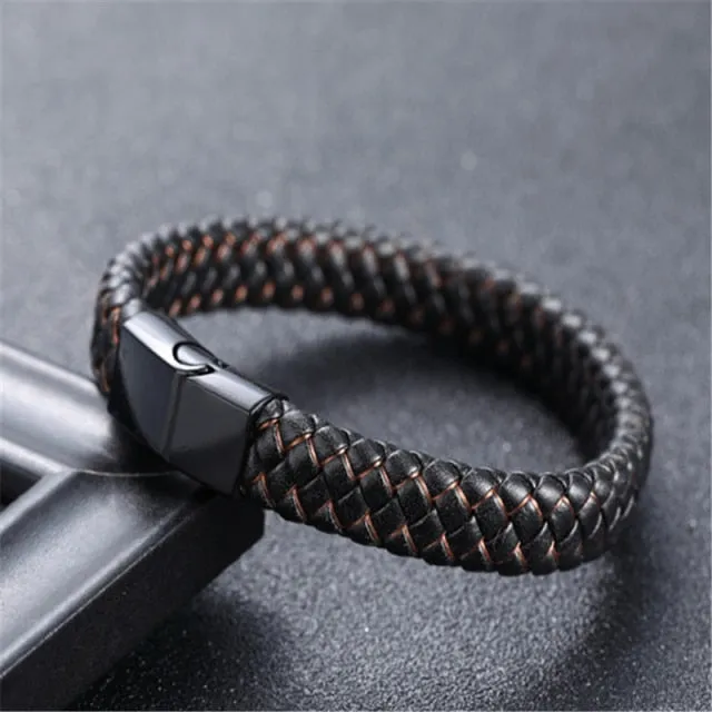 Punk Braided Leather Charm Bracelets for Men