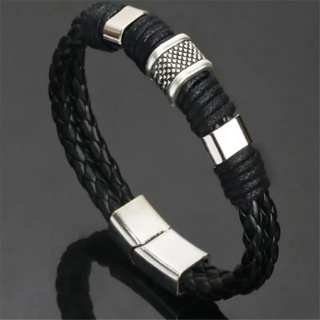 Punk Braided Leather Charm Bracelets for Men