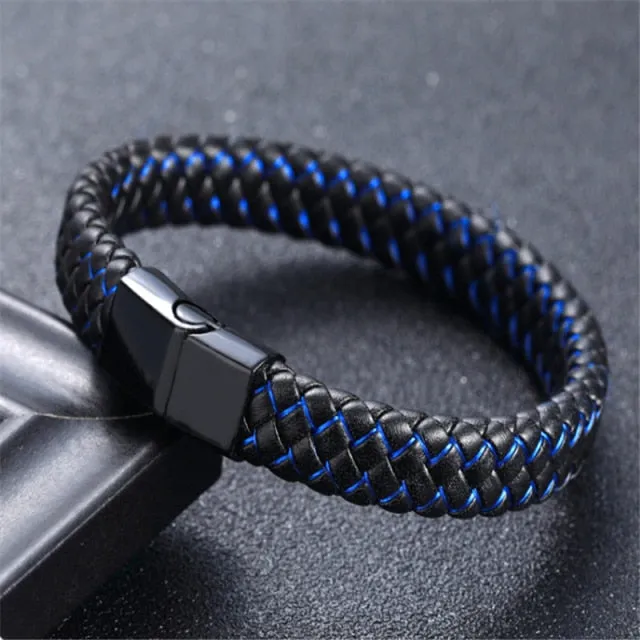 Punk Braided Leather Charm Bracelets for Men