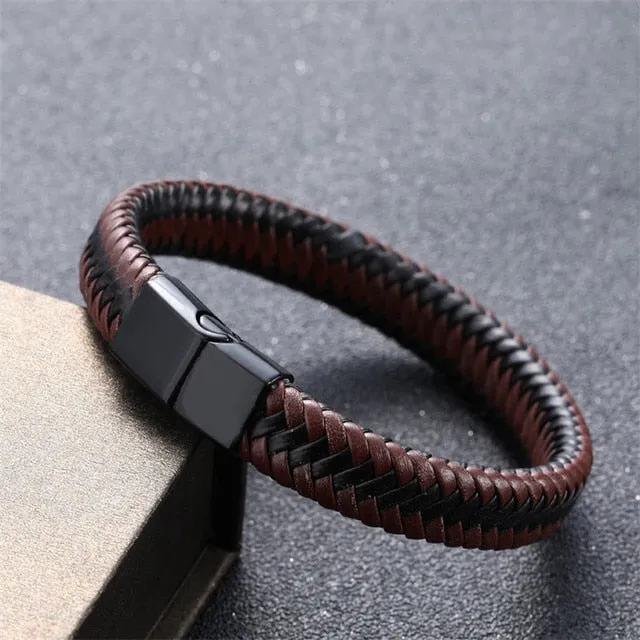 Punk Braided Leather Charm Bracelets for Men