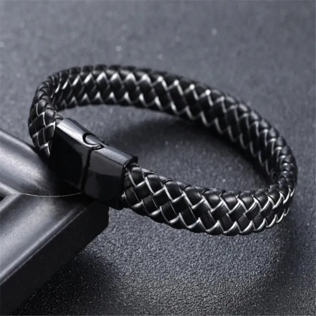 Punk Braided Leather Charm Bracelets for Men