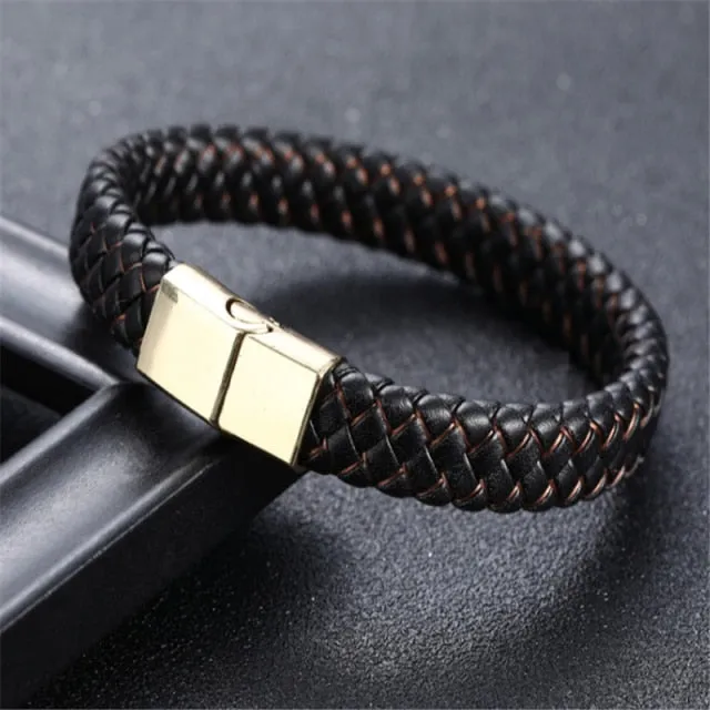 Punk Braided Leather Charm Bracelets for Men