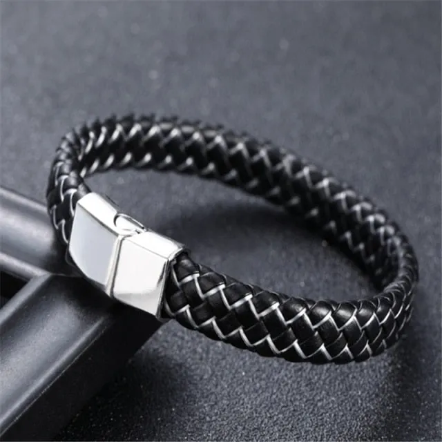 Punk Braided Leather Charm Bracelets for Men