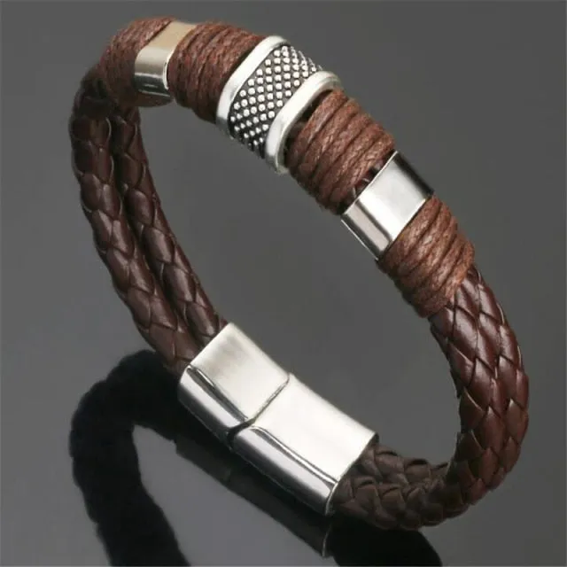 Punk Braided Leather Charm Bracelets for Men