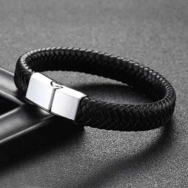 Punk Braided Leather Charm Bracelets for Men