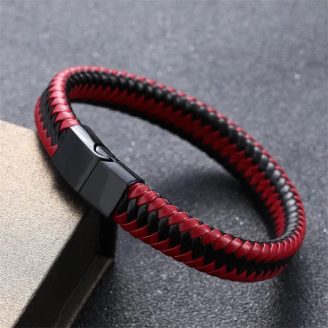 Punk Braided Leather Charm Bracelets for Men