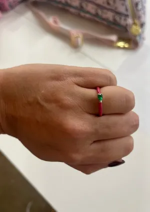 Quinn Ring: Fuchsia Enamel/14K Yellow Gold- Emerald, Size 6.5