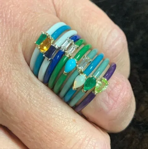 Quinn Ring: Fuchsia Enamel/14K Yellow Gold- Emerald, Size 6.5