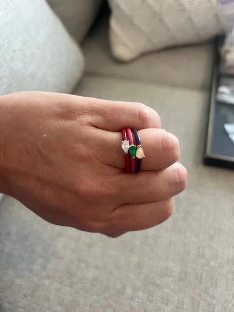 Quinn Ring: Fuchsia Enamel/14K Yellow Gold- Emerald, Size 6.5