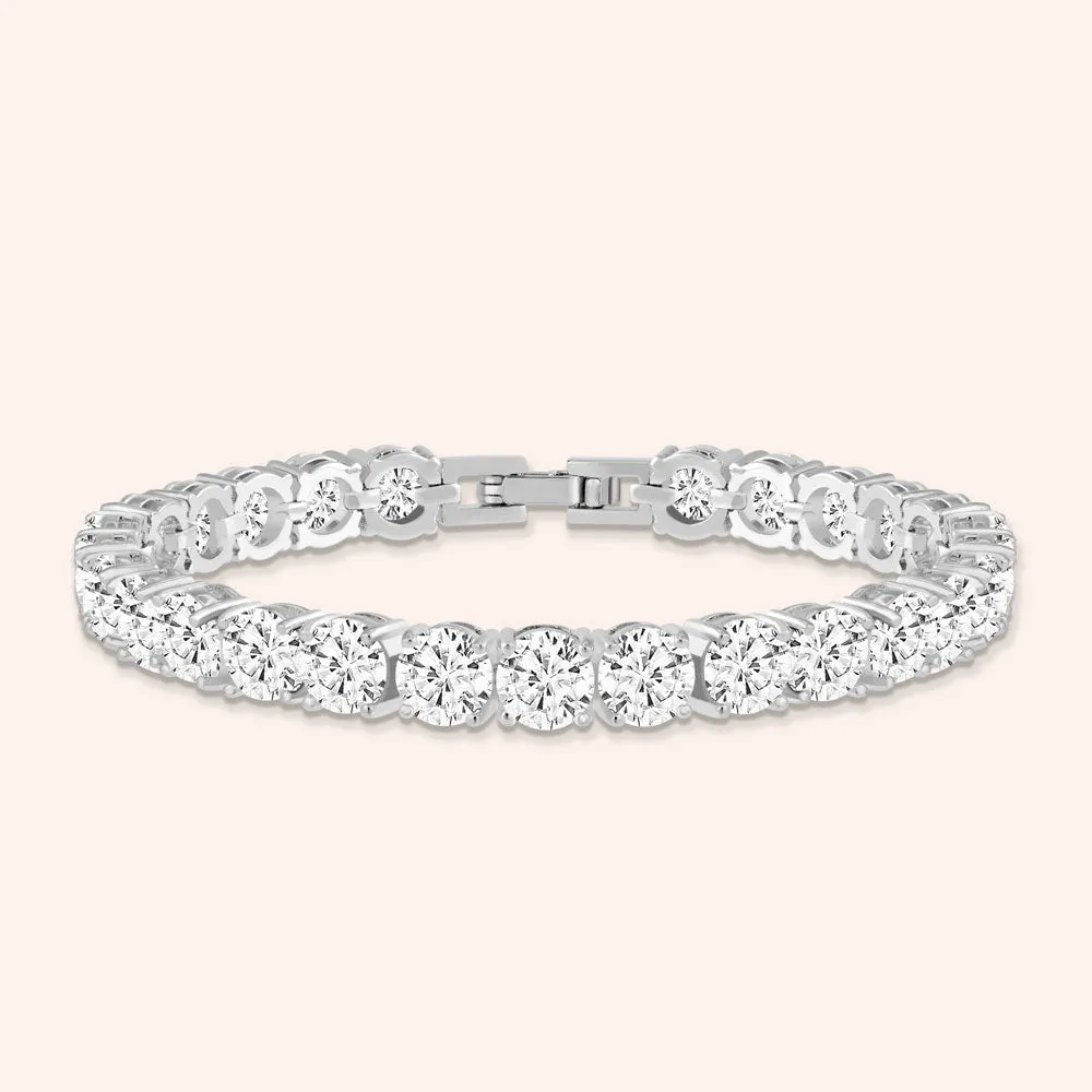 "Masterful Shine" 19CTW Round Cut Tennis Bracelet - Includes Extender - Silver