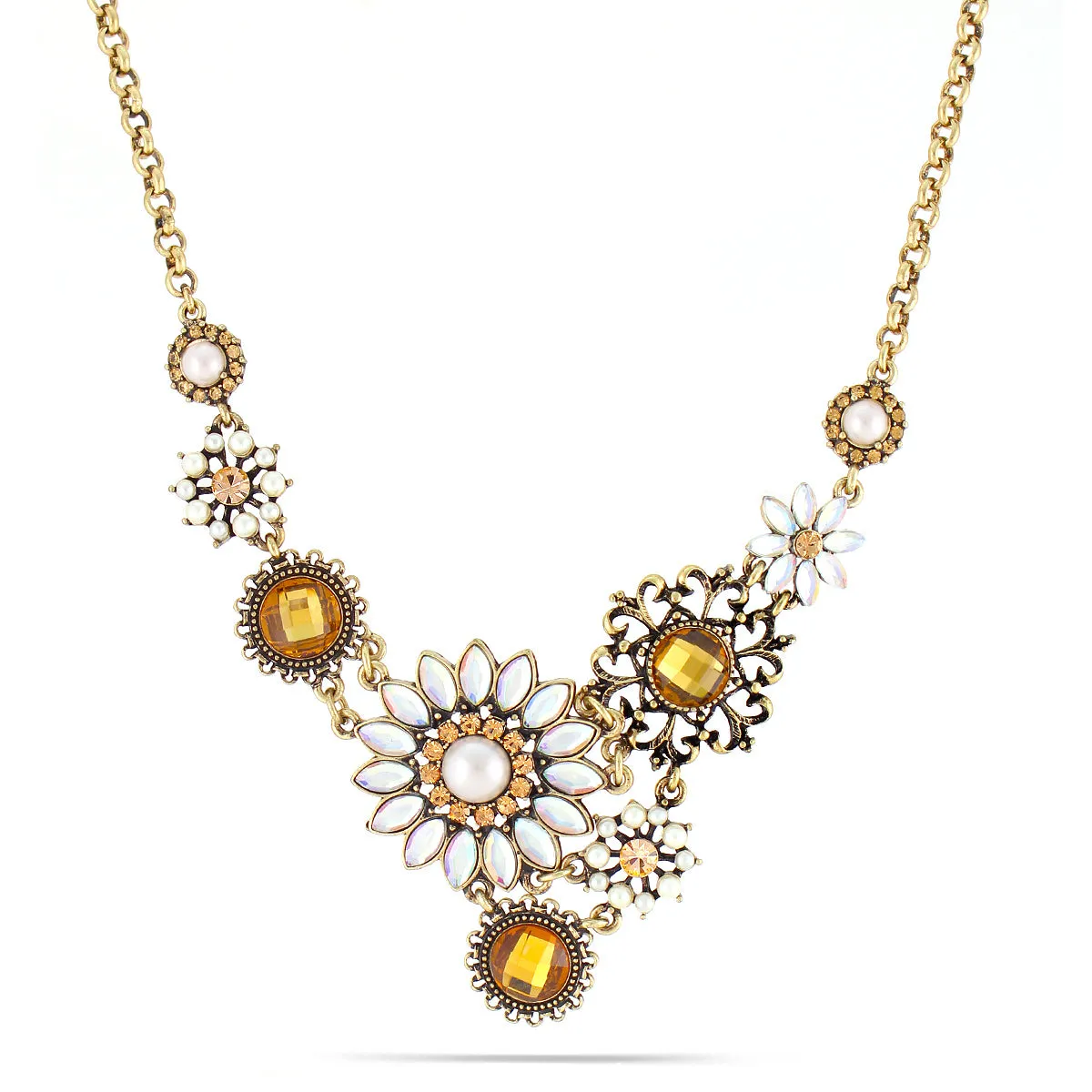 RAINBOW AND YELLOW CRYSTAL FLOWER NECKLACES #246NT1101