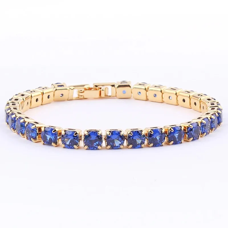 Rainbow Crystal Tennis Bracelets For Women Bracelet Set 18K Gold Silver Colorful Zirconia Femme Bridal Wedding Jewelry