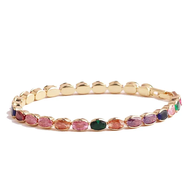 Rainbow Crystal Tennis Bracelets For Women Bracelet Set 18K Gold Silver Colorful Zirconia Femme Bridal Wedding Jewelry