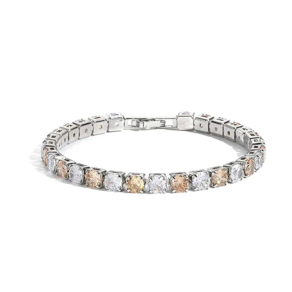 Rainbow Crystal Tennis Bracelets For Women Bracelet Set 18K Gold Silver Colorful Zirconia Femme Bridal Wedding Jewelry