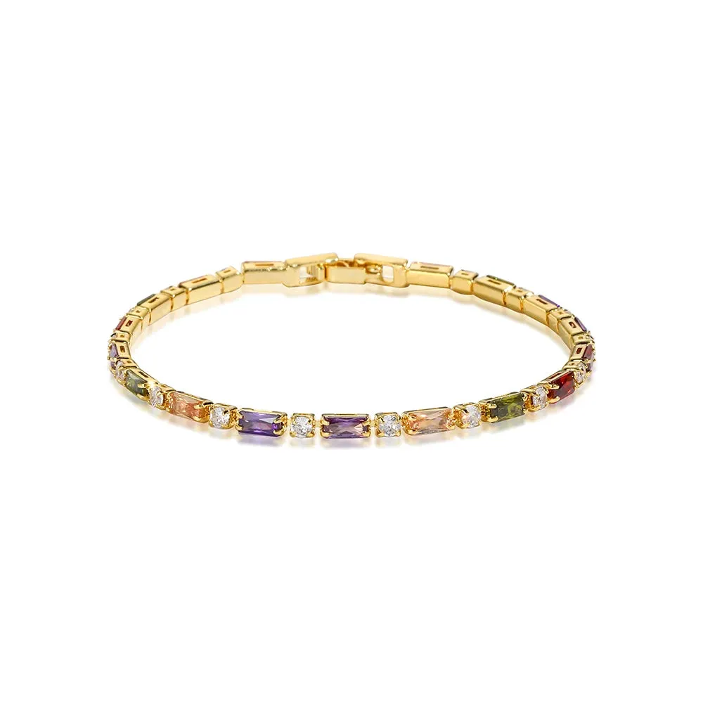 Rainbow Crystal Tennis Bracelets For Women Bracelet Set 18K Gold Silver Colorful Zirconia Femme Bridal Wedding Jewelry