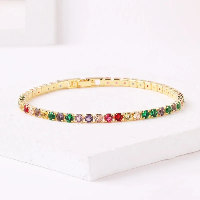 Rainbow Crystal Tennis Bracelets For Women Bracelet Set 18K Gold Silver Colorful Zirconia Femme Bridal Wedding Jewelry