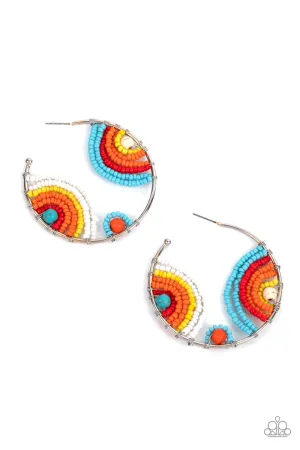 Rainbow Horizons - Multi Earrings (turquoise, red, orange, yellow, and white seed beads)