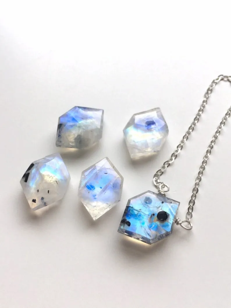 Rainbow Moonstone Crystal Pendant Necklace Sterling Silver or 14kt Gold Filled
