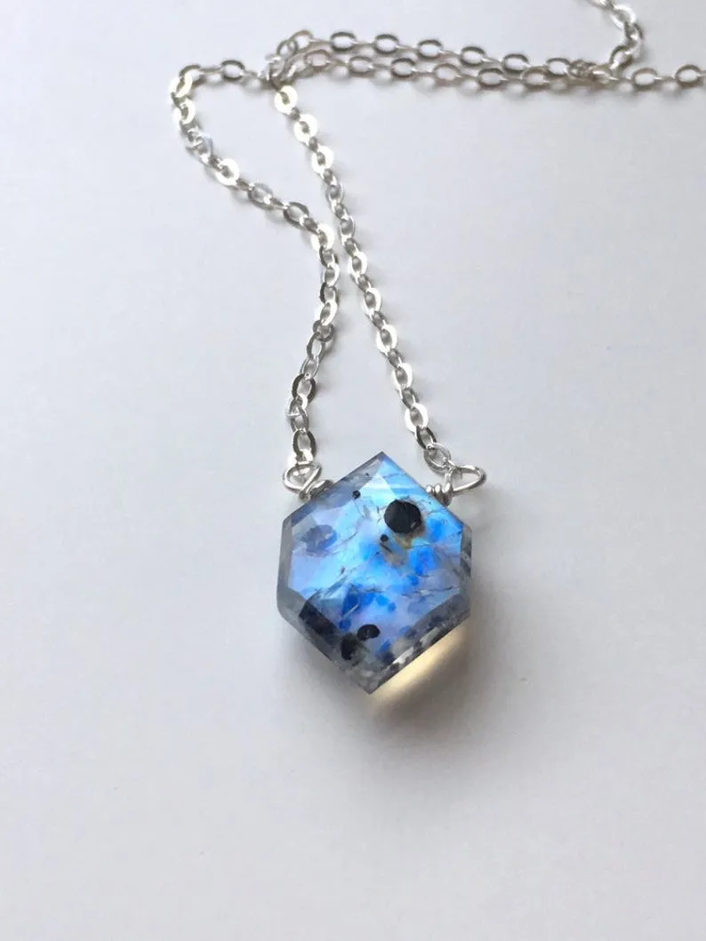 Rainbow Moonstone Crystal Pendant Necklace Sterling Silver or 14kt Gold Filled