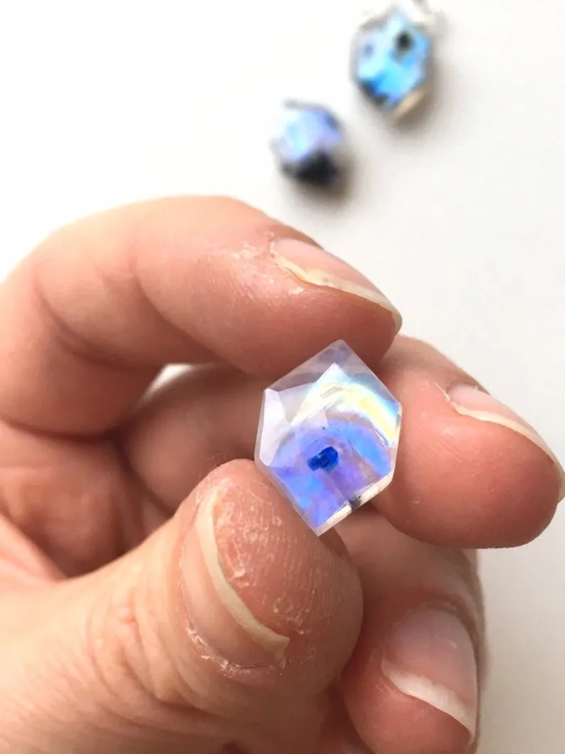 Rainbow Moonstone Crystal Pendant Necklace Sterling Silver or 14kt Gold Filled