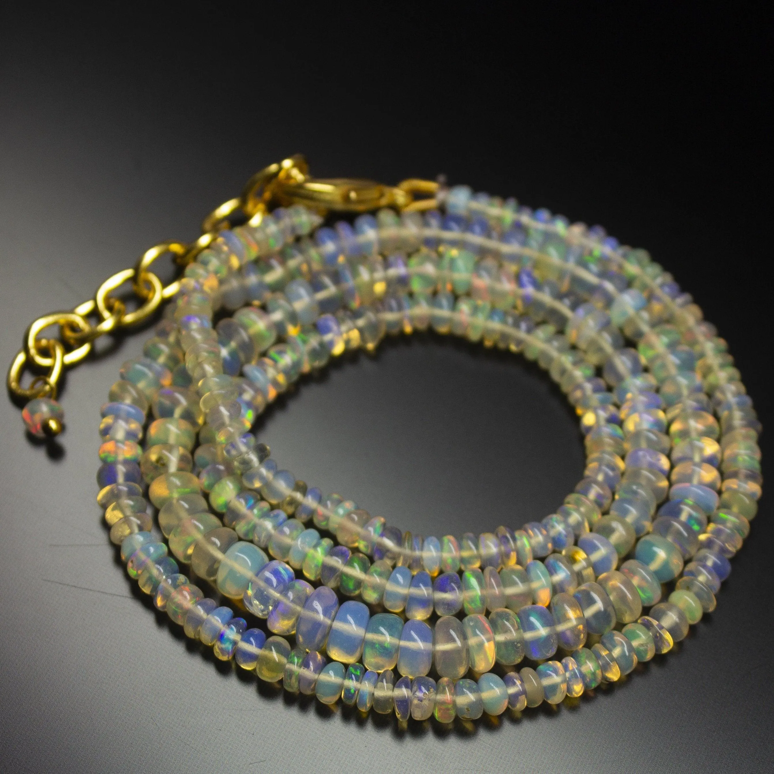 Ready to Wear - Natural Ethiopian Opal Smooth Rondelle Loose Gemstone Beads Sterling Silver Gold vermeil Necklace 20 inches, 3-5mm
