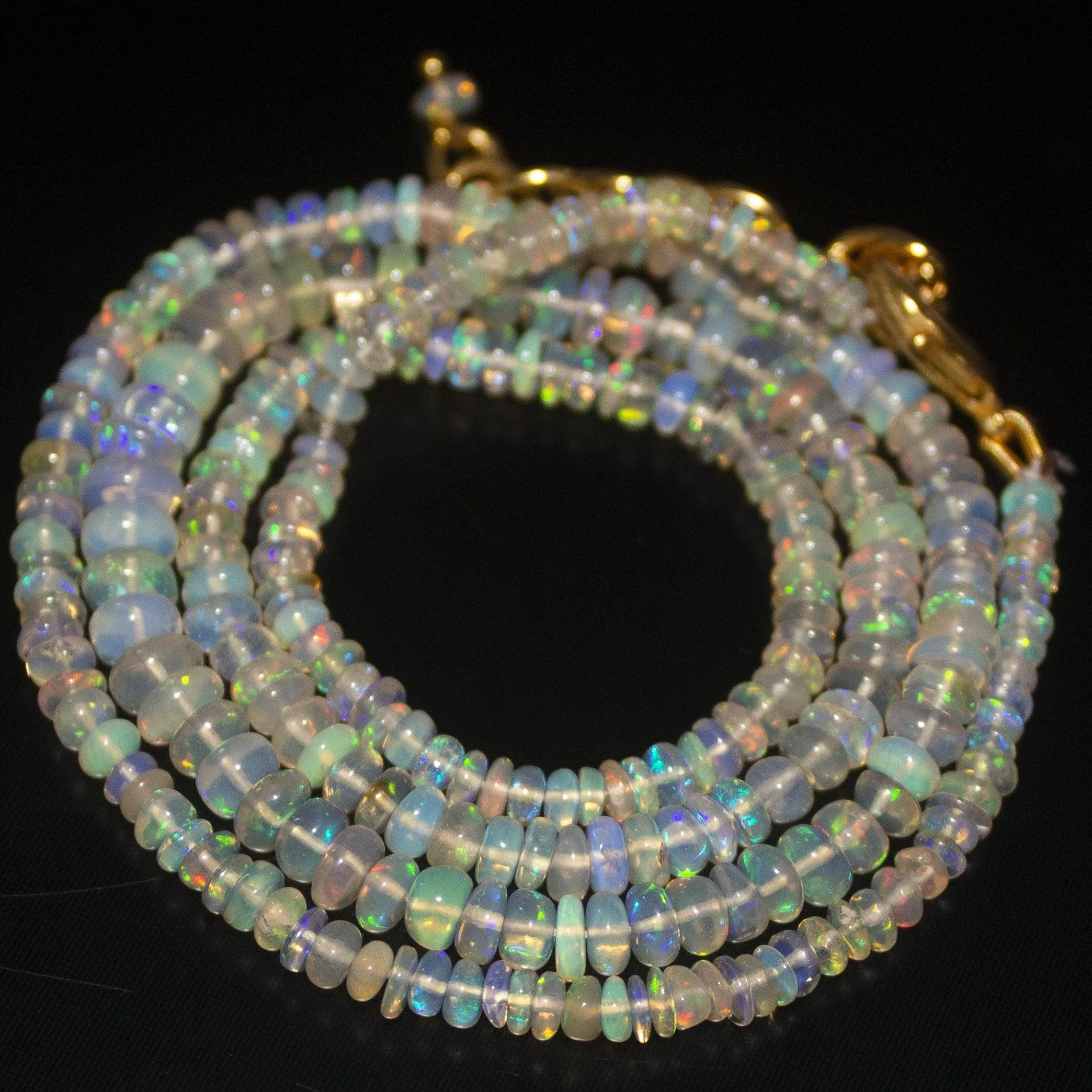 Ready to Wear - Natural Ethiopian Opal Smooth Rondelle Loose Gemstone Beads Sterling Silver Gold vermeil Necklace 20 inches, 3-5mm