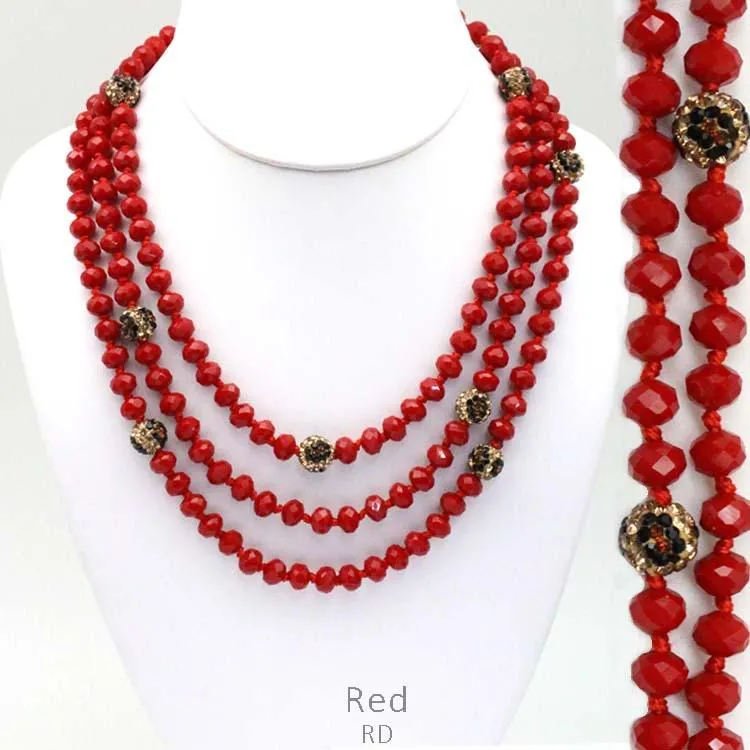 Red & Leopard Crystal Beaded 60" Layering Necklace