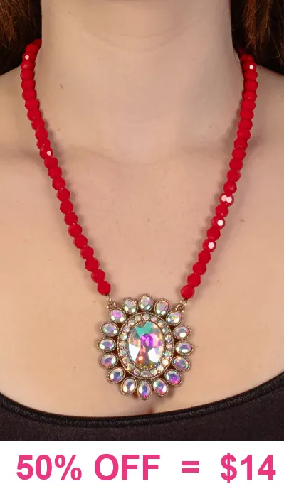 Red Crystal necklace with bling bling pendant