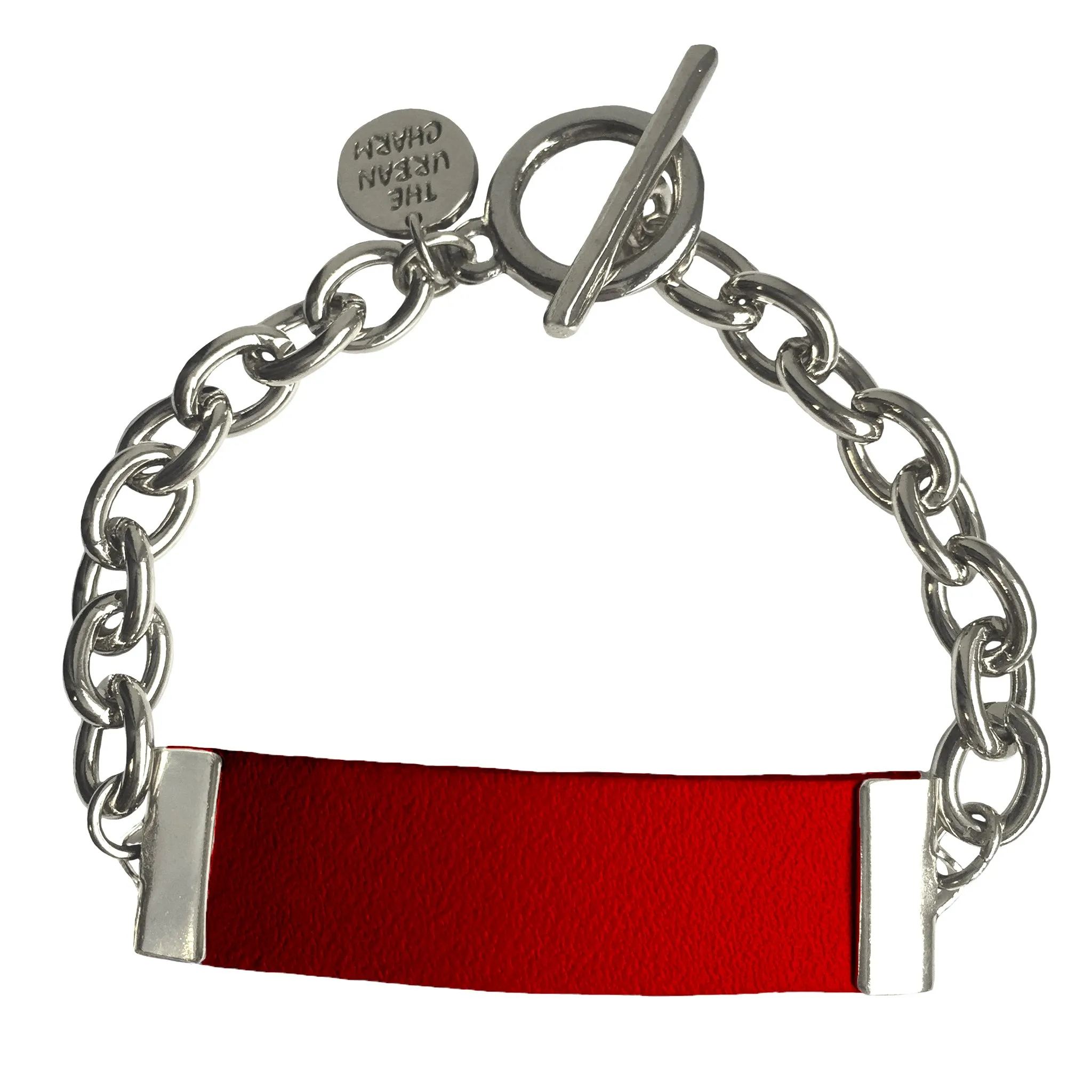 Red Leather and Chain ID Bracelet by The Urban Charm