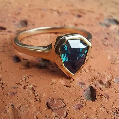*RESERVED * 1.5ct Blue Australian Shield Cut Sapphire 9ct Rose Gold Ring