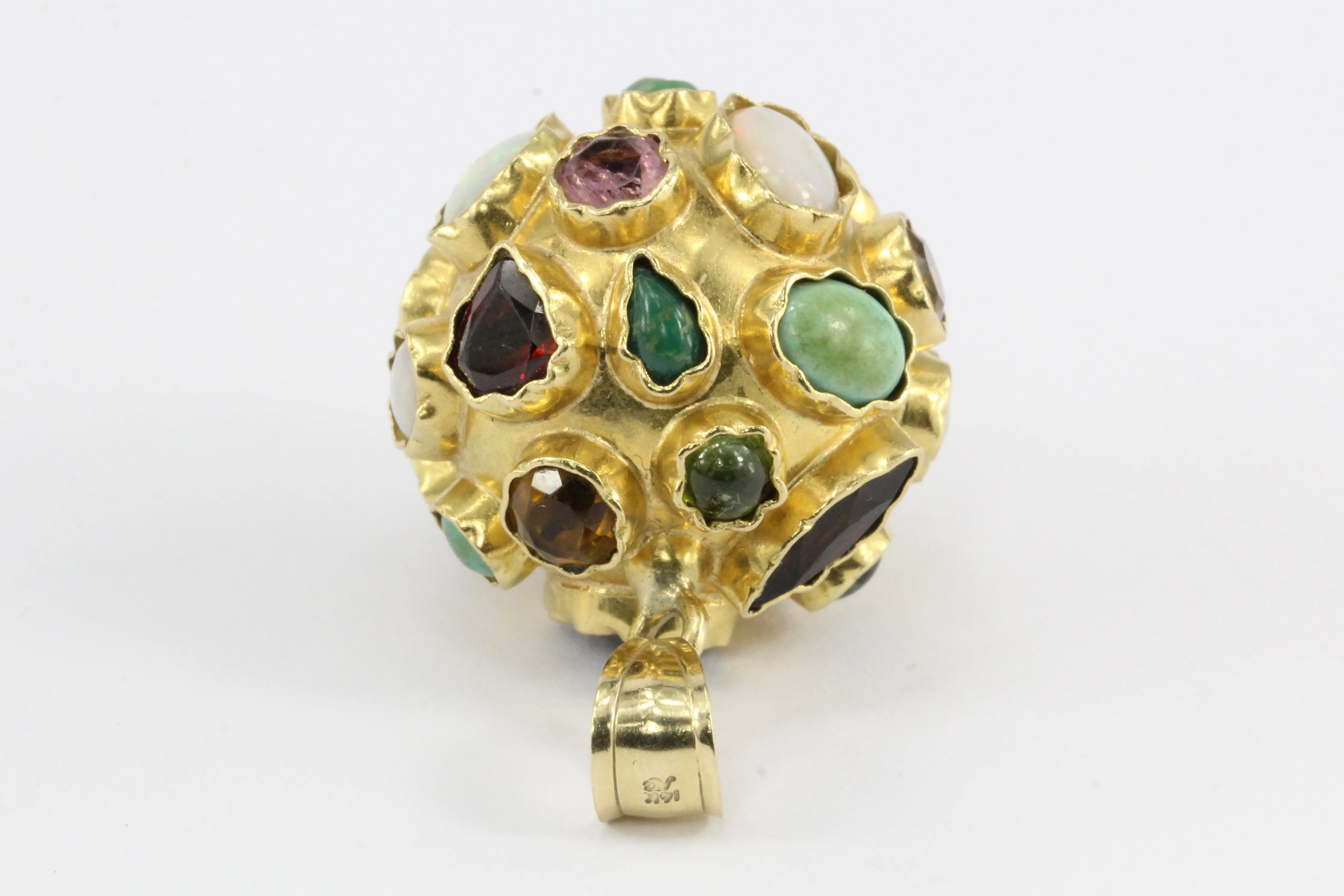 Retro 14K Yellow Gold Sputnik Orb Gemstone Pendant