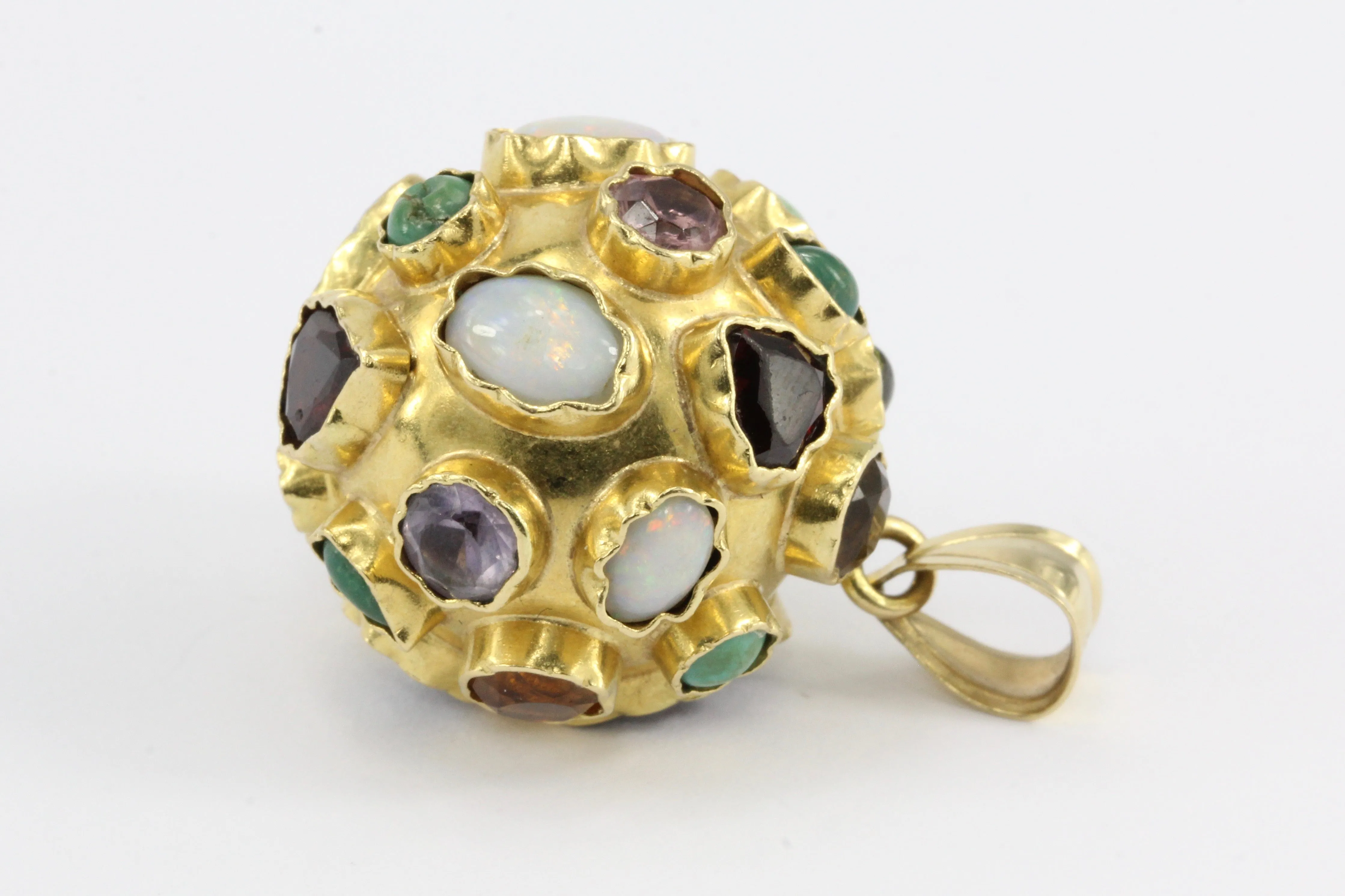 Retro 14K Yellow Gold Sputnik Orb Gemstone Pendant