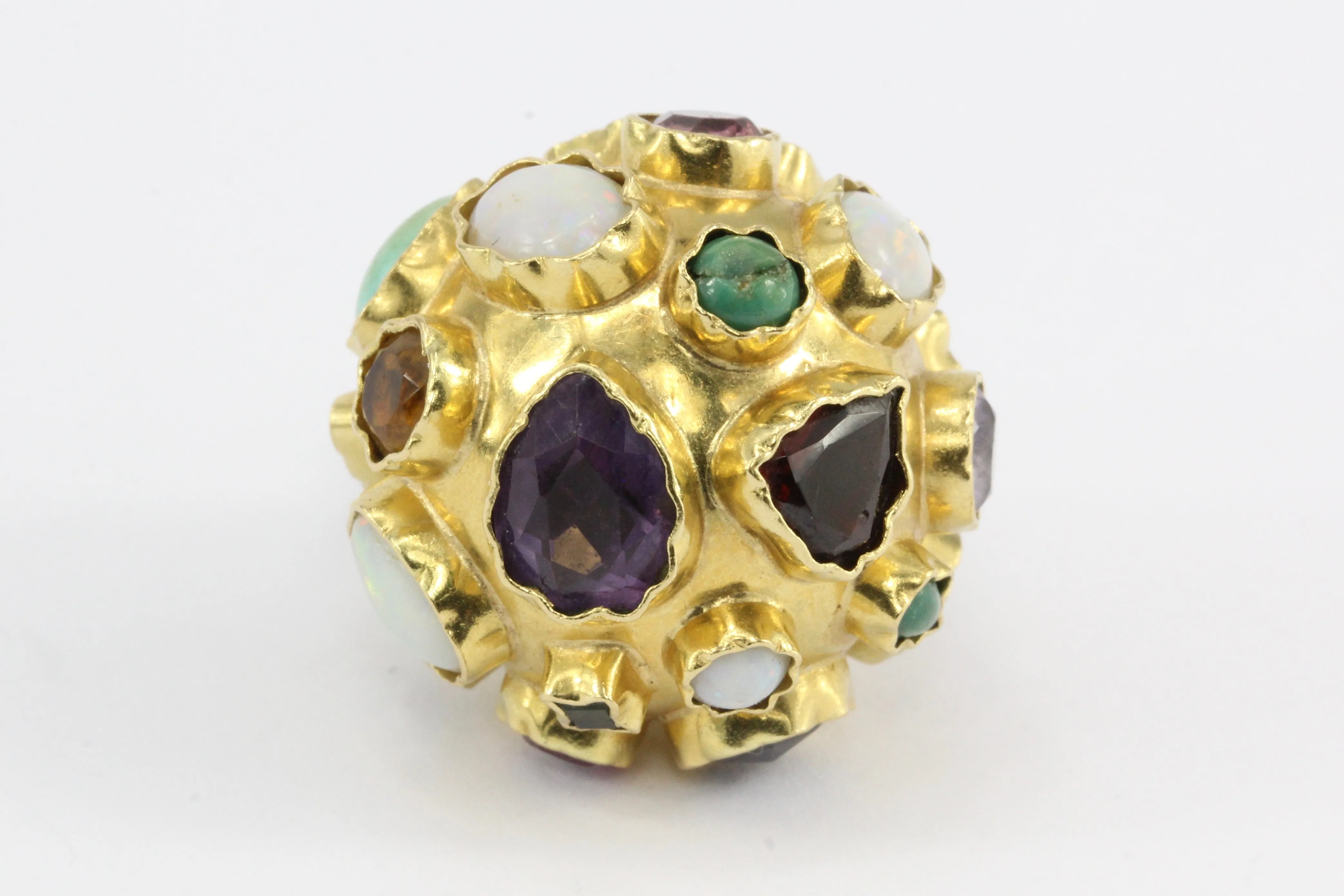 Retro 14K Yellow Gold Sputnik Orb Gemstone Pendant